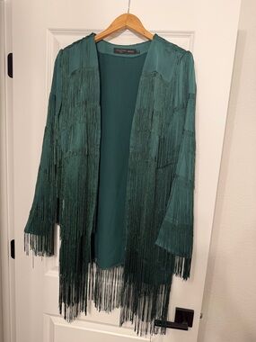 House of Harlow 1960 Green Fringe Cape Jacket